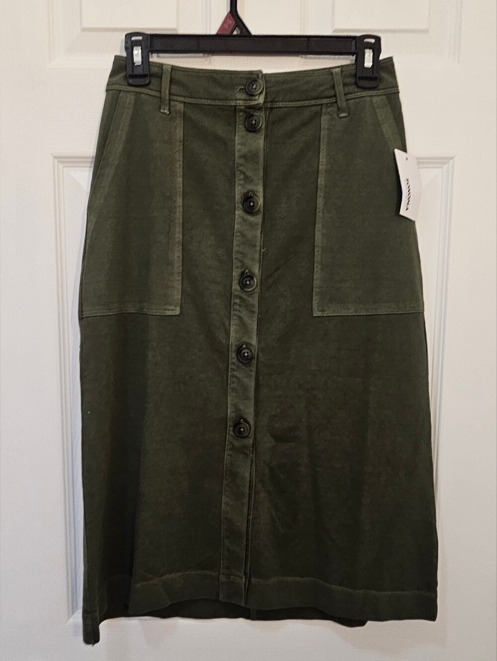 Sonoma Olive Green Button-Front Midi Skirt
